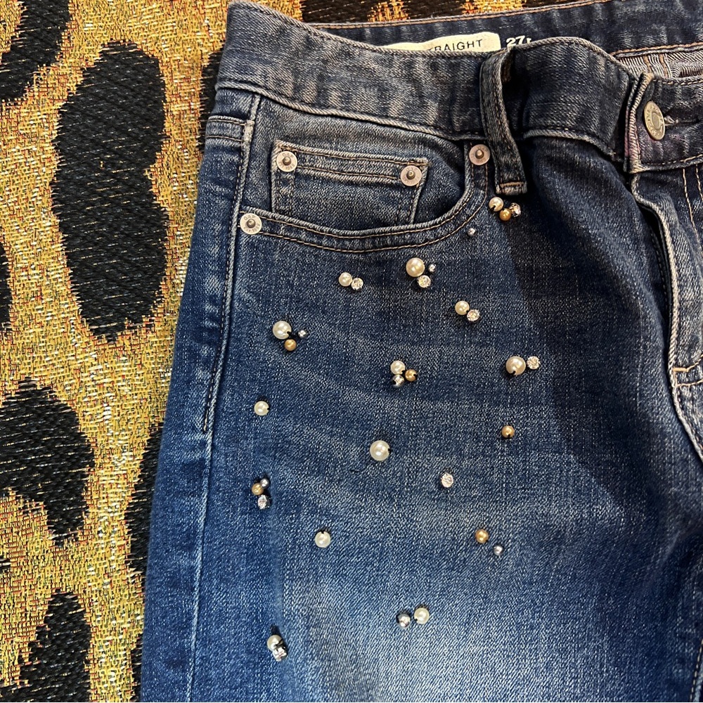 GAP real straight embellished jeans with raw hem - Picture 7 of 13
